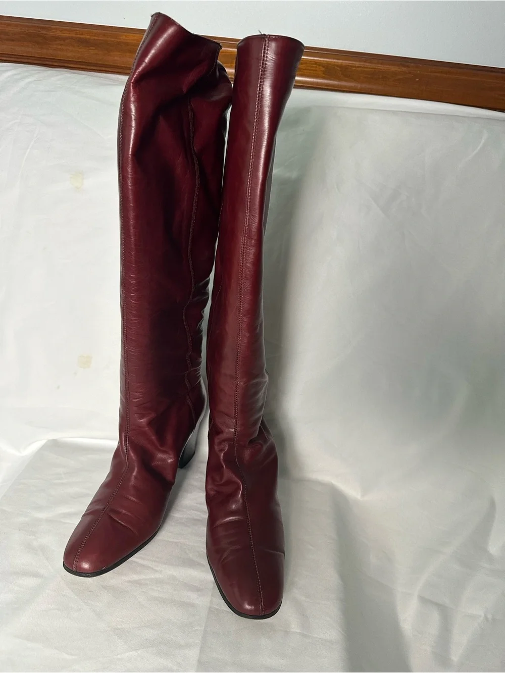 Women’s Burgundy Brown Genuine Leather Knee High Boots Size 6 Slim Fit